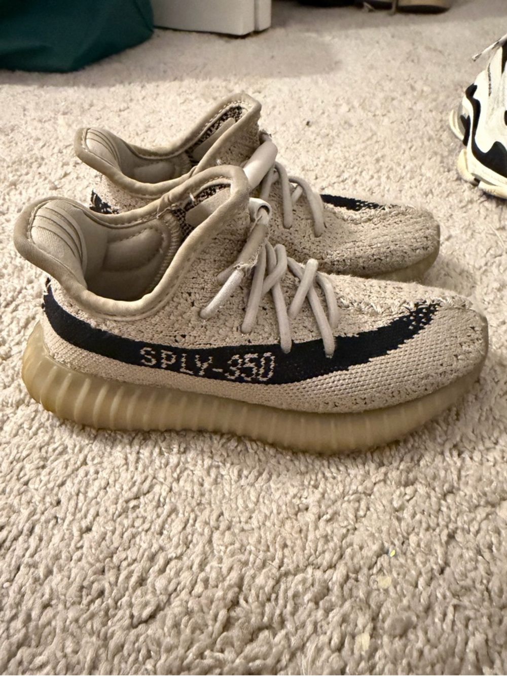 Yeezy Kids Beige Knit Sneakers with Black Stripe